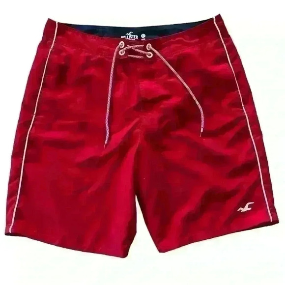 Hollister Tie-Waist Red Swim Trunks with Velcro back pocket. Men's size 32 - Picture 1 of 12